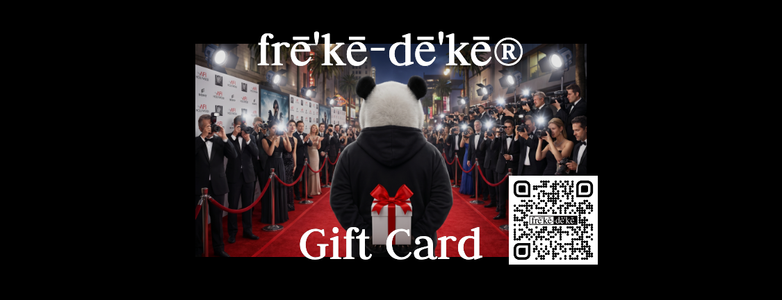 Gift card with a person on a red carpet and 'fre'ke-de'ke' branding.